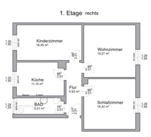 Grundriss - Wohnung rechts (von Straße aus gesehen)