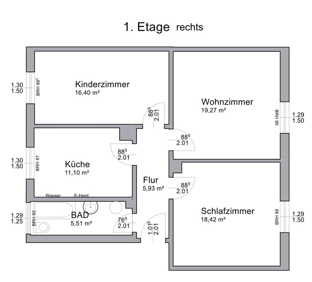Grundriss - Wohnung rechts (von Straße aus gesehen)